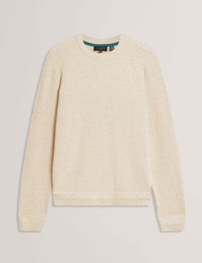 Ted Baker LEOCADI Herringbone Trim Textured Knit Sweater NATURAL