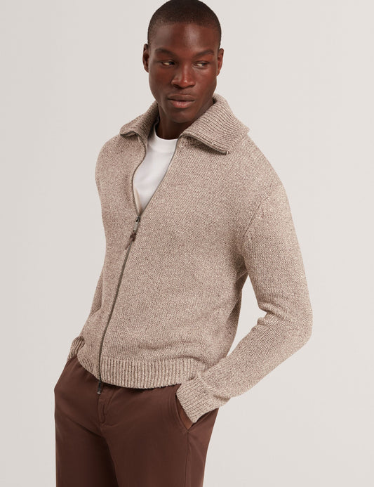 Ted Baker VARINK Twisted Yarn Knit Zip-Through Jumper TAUPE