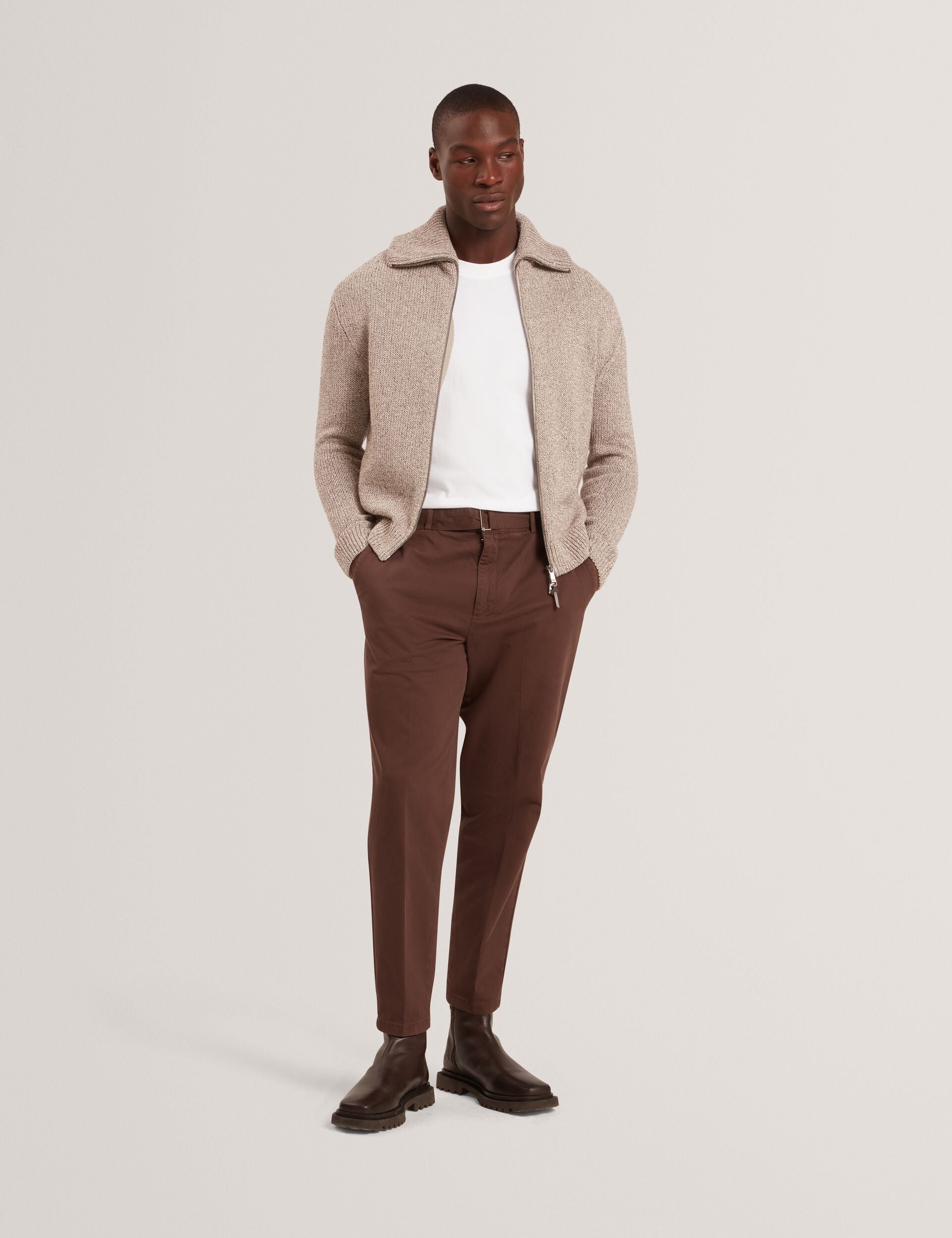 Ted Baker VARINK Twisted Yarn Knit Zip-Through Jumper TAUPE