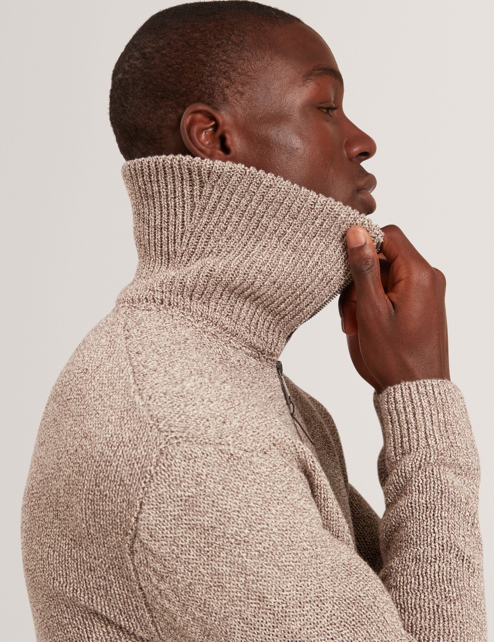 Ted Baker VARINK Twisted Yarn Knit Zip-Through Jumper TAUPE