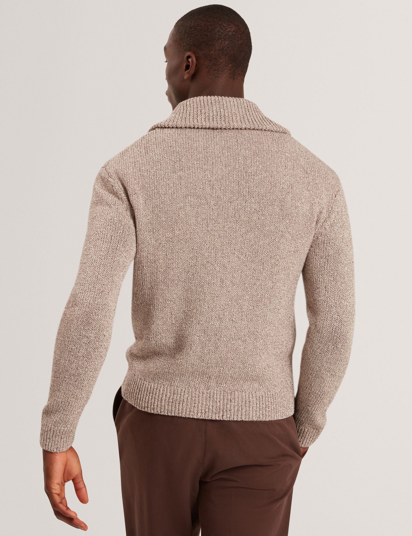 Ted Baker VARINK Twisted Yarn Knit Zip-Through Jumper TAUPE
