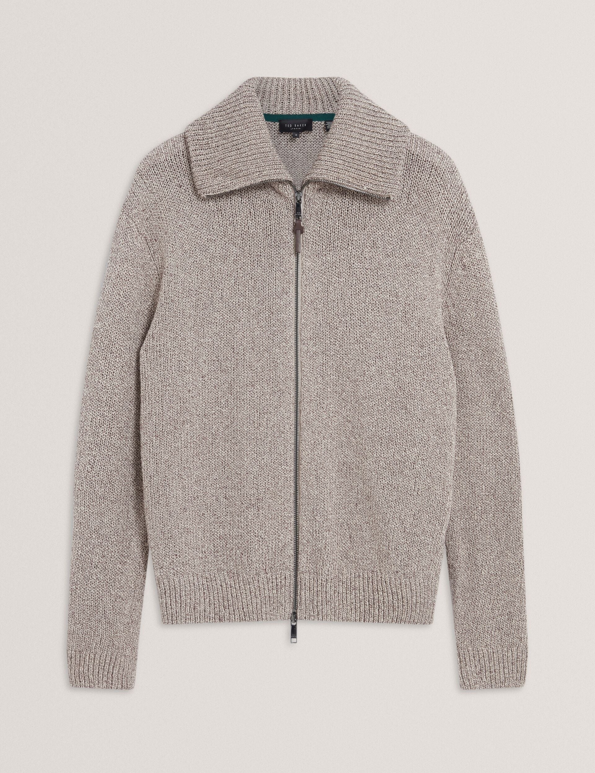 Ted Baker VARINK Twisted Yarn Knit Zip-Through Jumper TAUPE