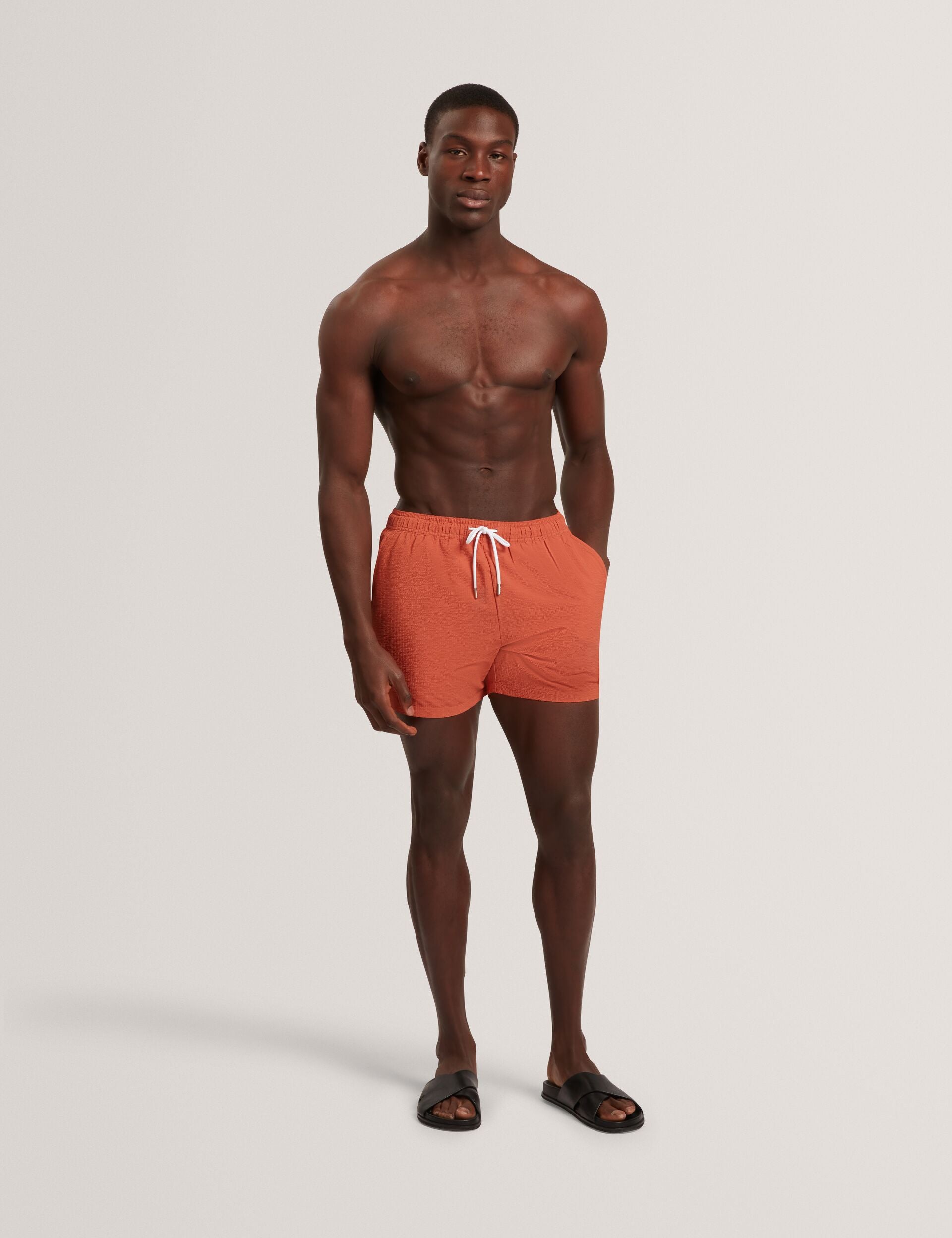 Ted Baker HEFFNER - Seersucker Mid-Length Swim Shorts ORANGE