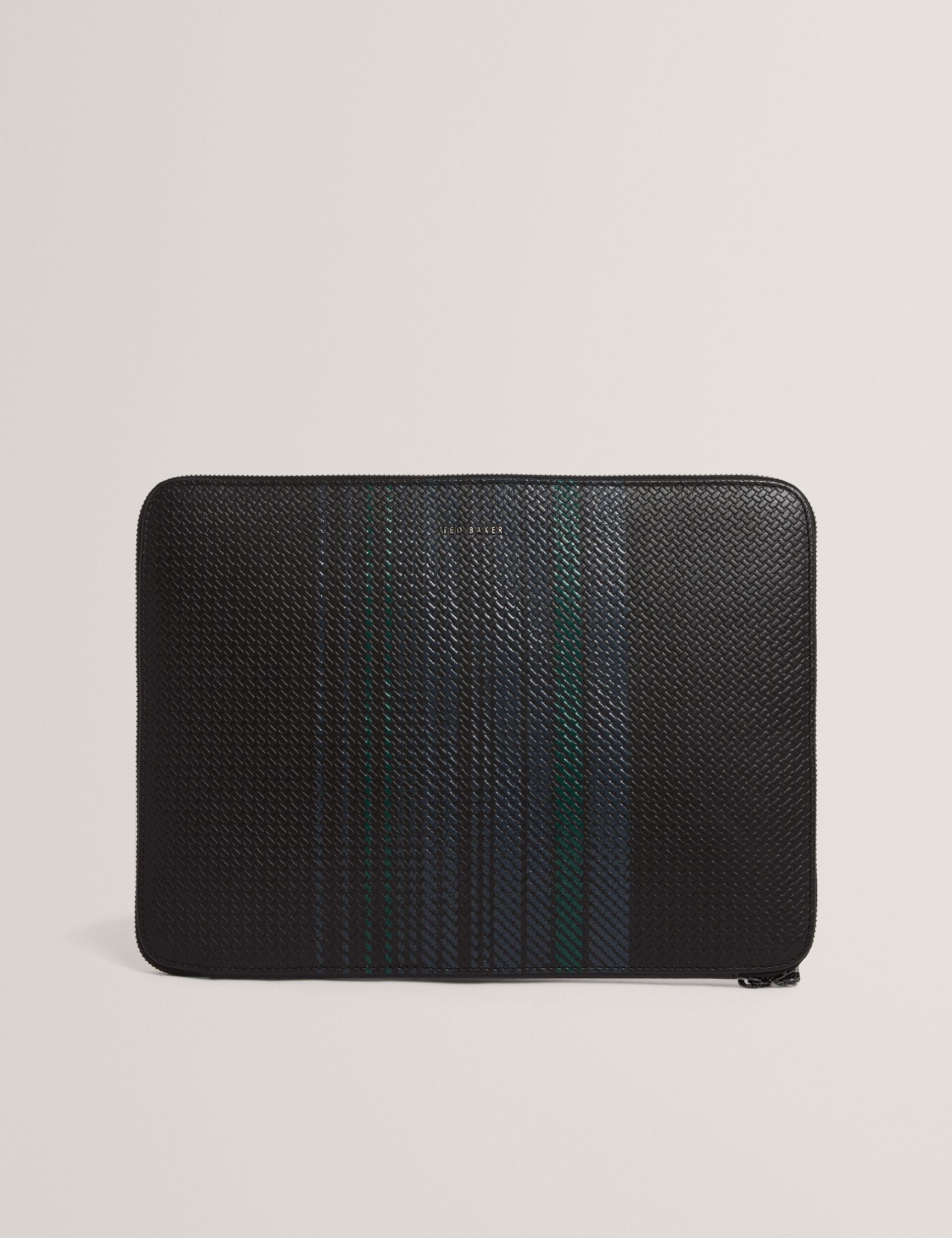Ted Baker WILTONS Striped Woven Leather 13-Inch Laptop Sleeve BLACK