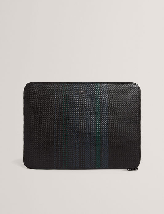 Ted Baker WILTONS Striped Woven Leather 13-Inch Laptop Sleeve BLACK