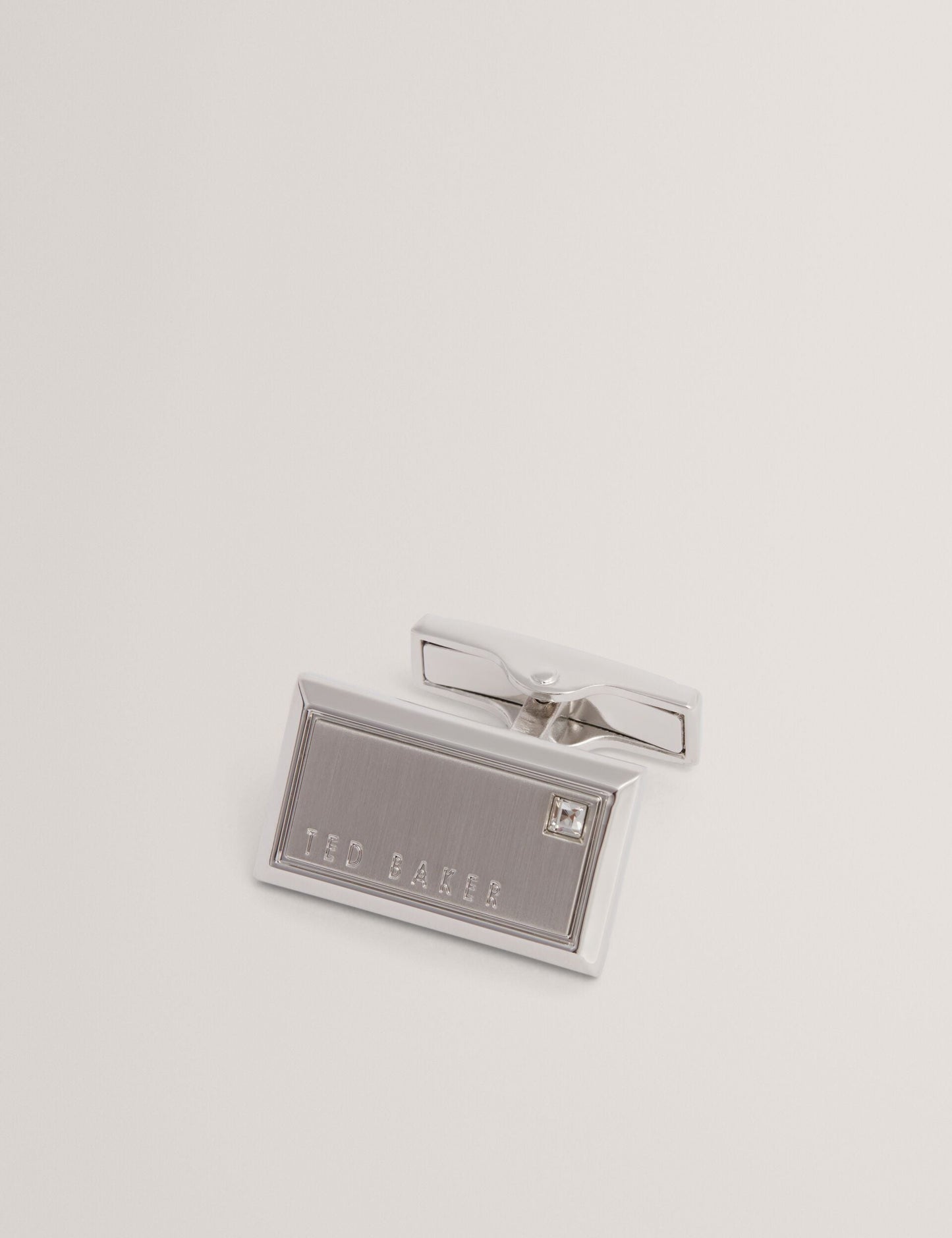 Ted Baker KRISTOL Crystal Detail Brushed Metal Cufflinks SILVER