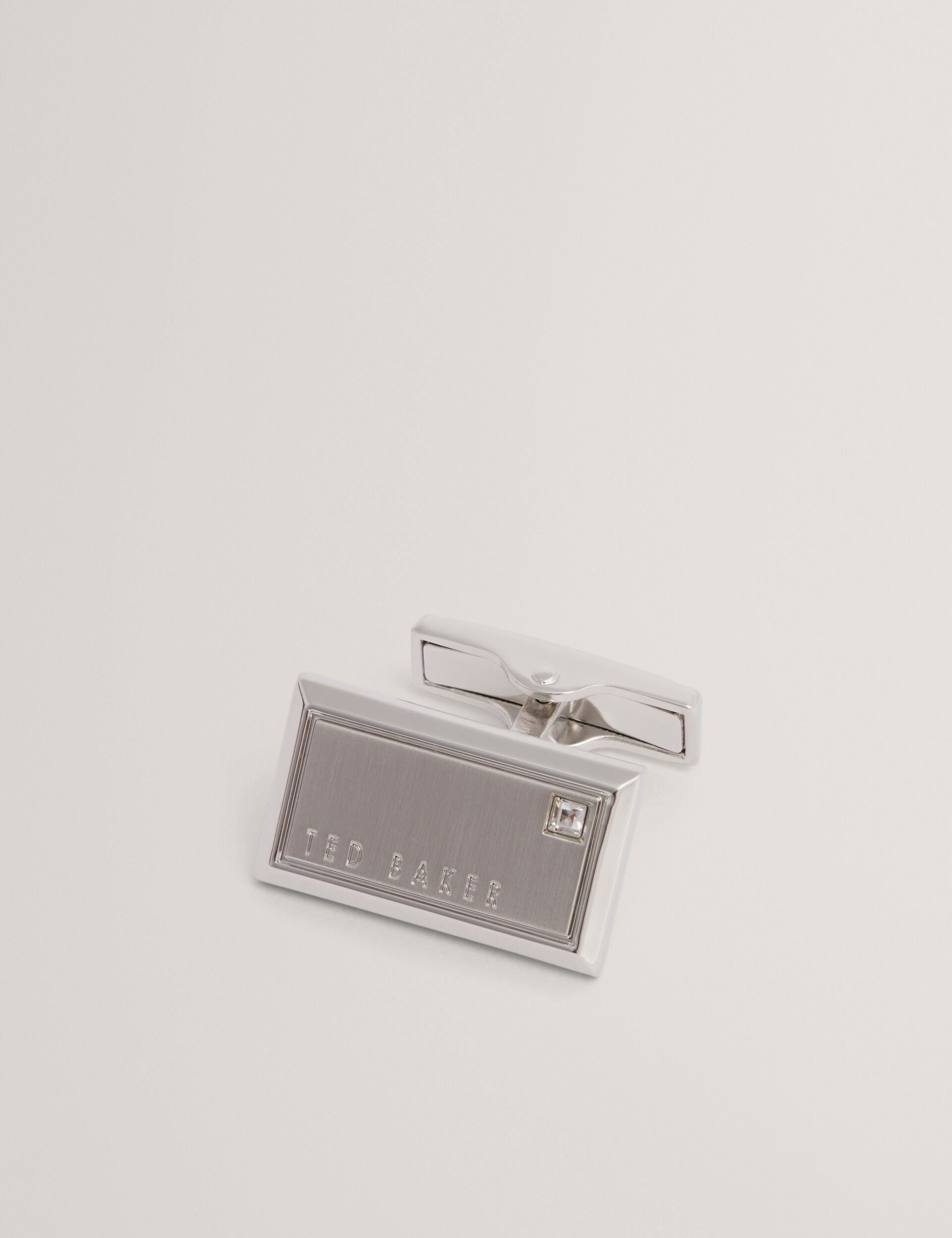 Ted Baker KRISTOL Crystal Detail Brushed Metal Cufflinks SILVER