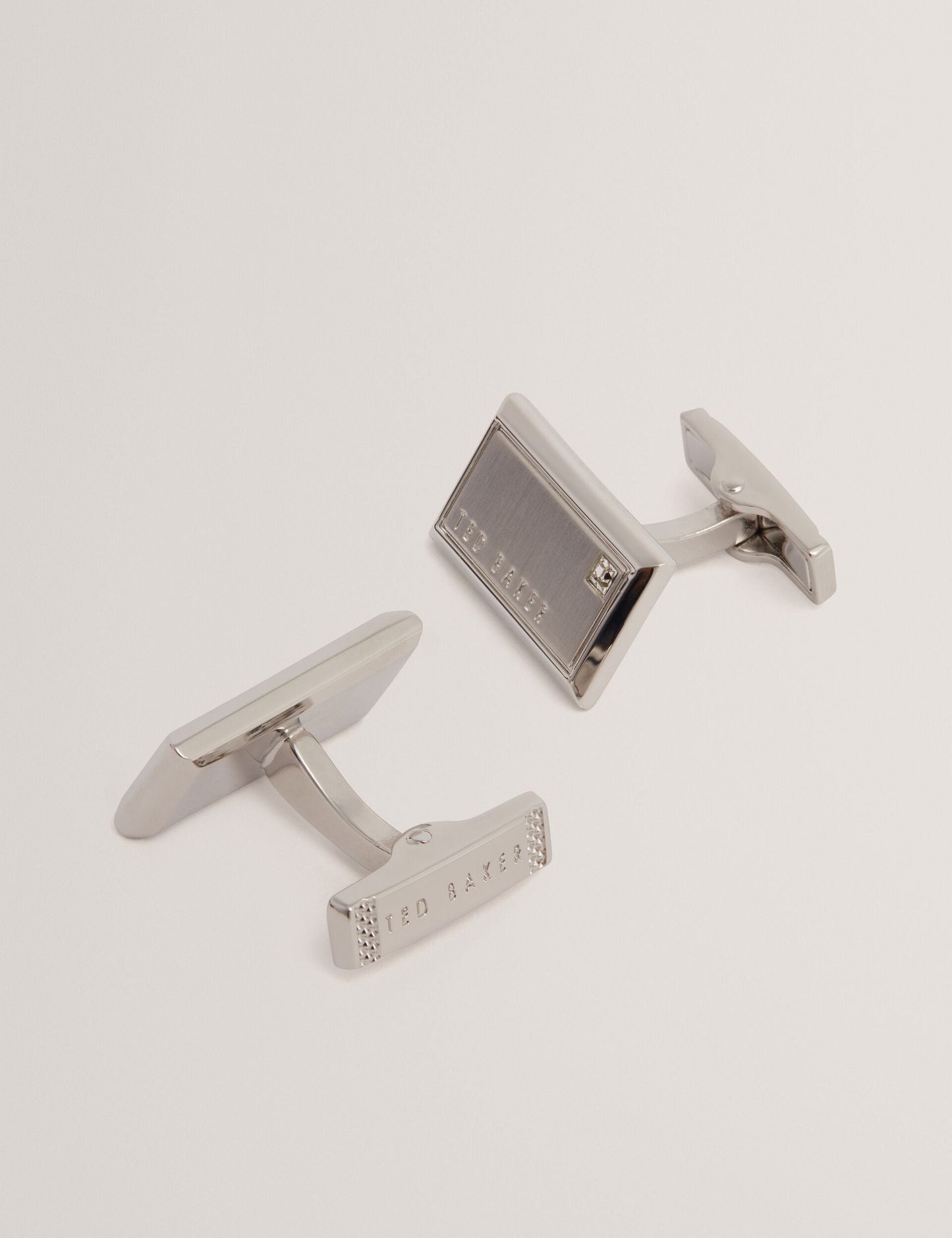 Ted Baker KRISTOL Crystal Detail Brushed Metal Cufflinks SILVER