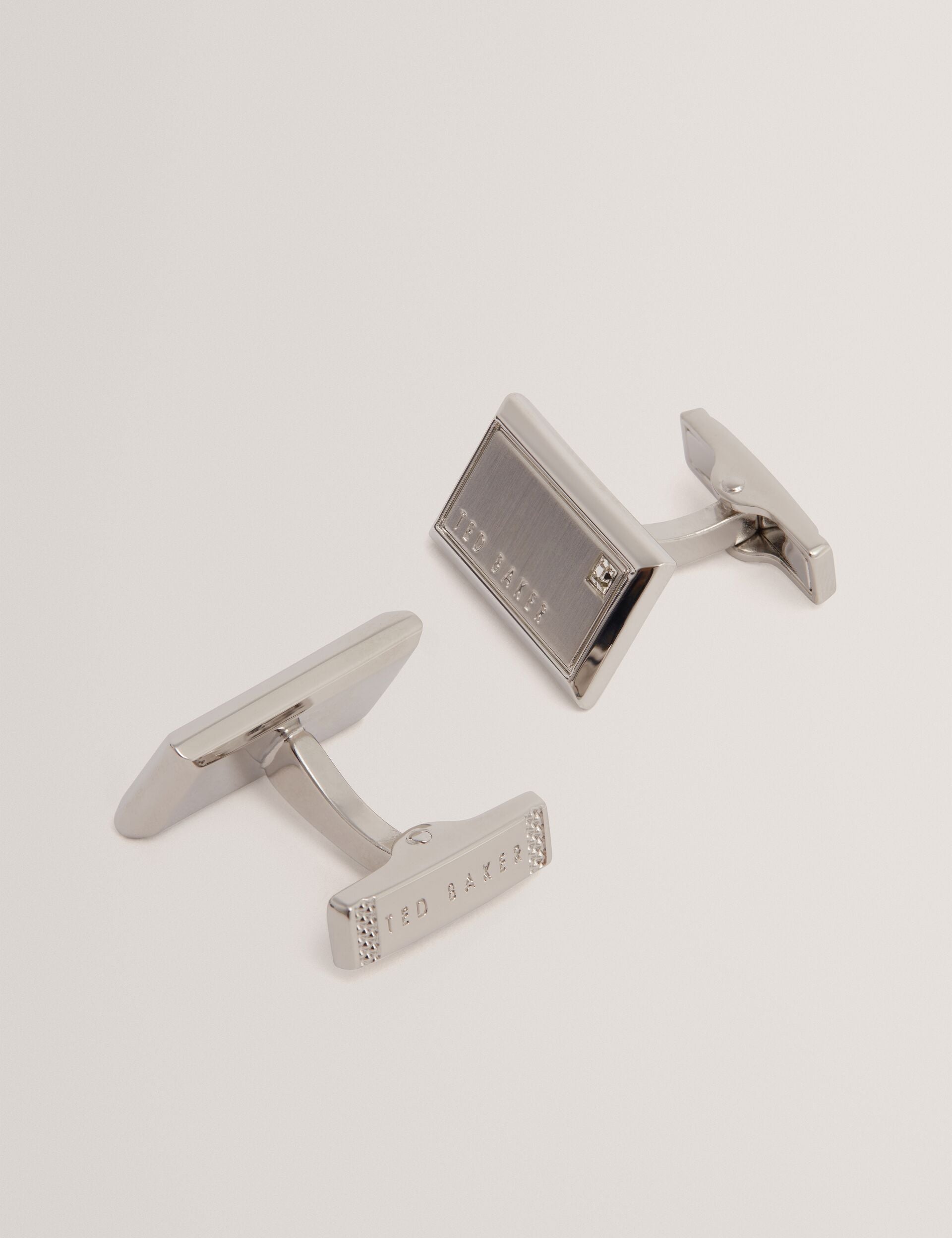 Ted Baker KRISTOL Crystal Detail Brushed Metal Cufflinks SILVER