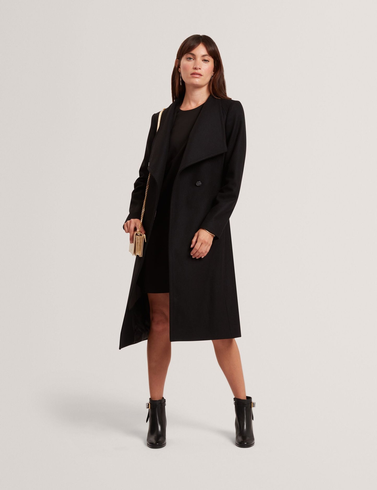 Ted Baker ROSE Mid Length Belted Wool Wrap Coat BLACK