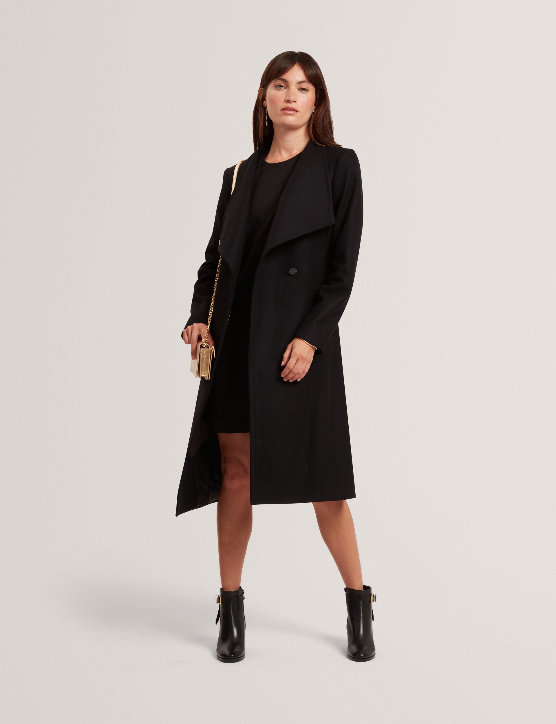 Ted Baker ROSE Mid Length Belted Wool Wrap Coat BLACK