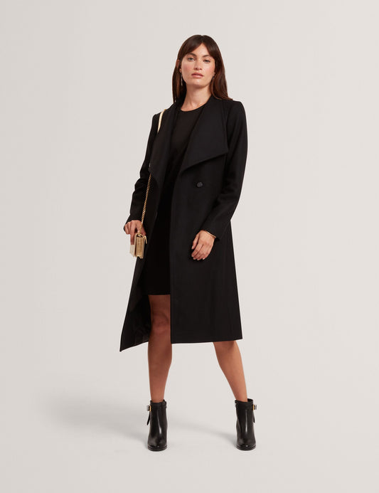 Ted Baker ROSE Mid Length Belted Wool Wrap Coat BLACK