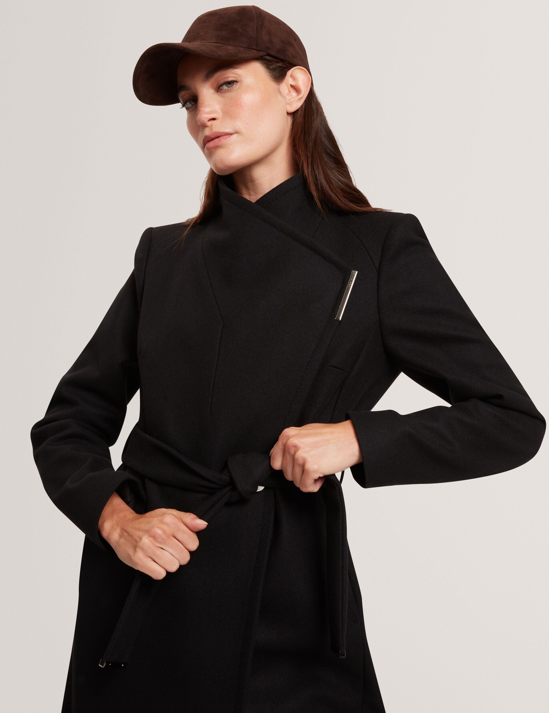 Ted Baker ROSE Mid Length Belted Wool Wrap Coat BLACK