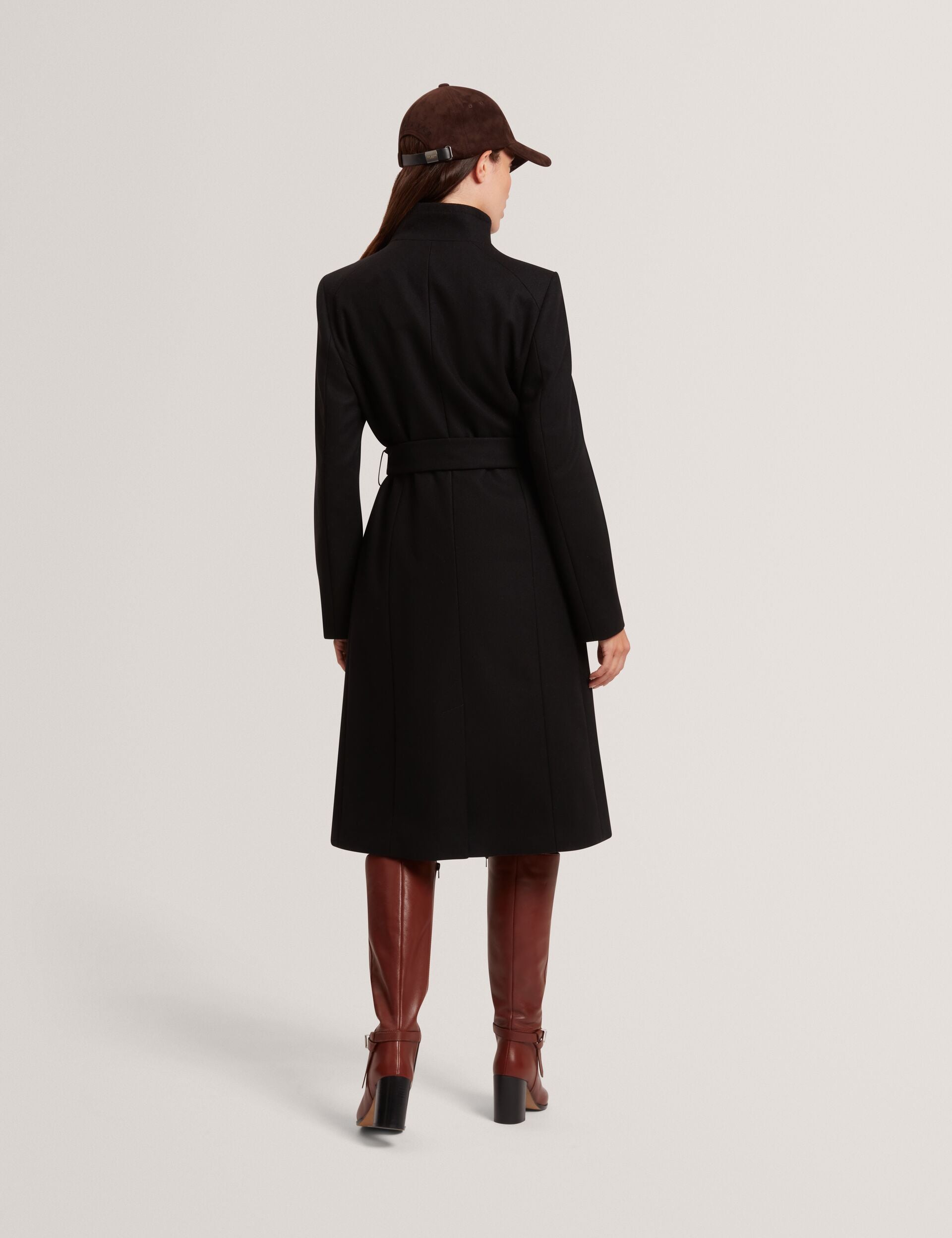Ted Baker ROSE Mid Length Belted Wool Wrap Coat BLACK