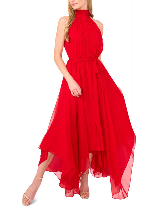 Ted Baker HALTER NECK HANKERCHIEF HEM MIDI DRESS - Salsa RED