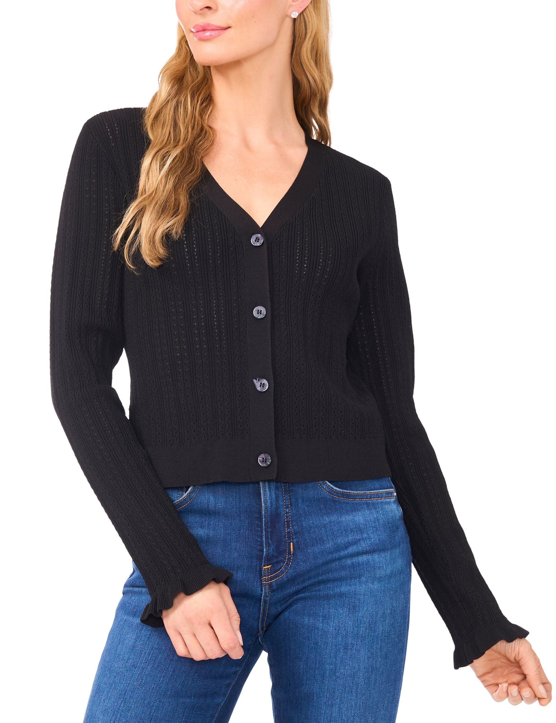 Ted Baker V-NECK CROP CARDIGAN WITH RIB - Rich Black BLACK