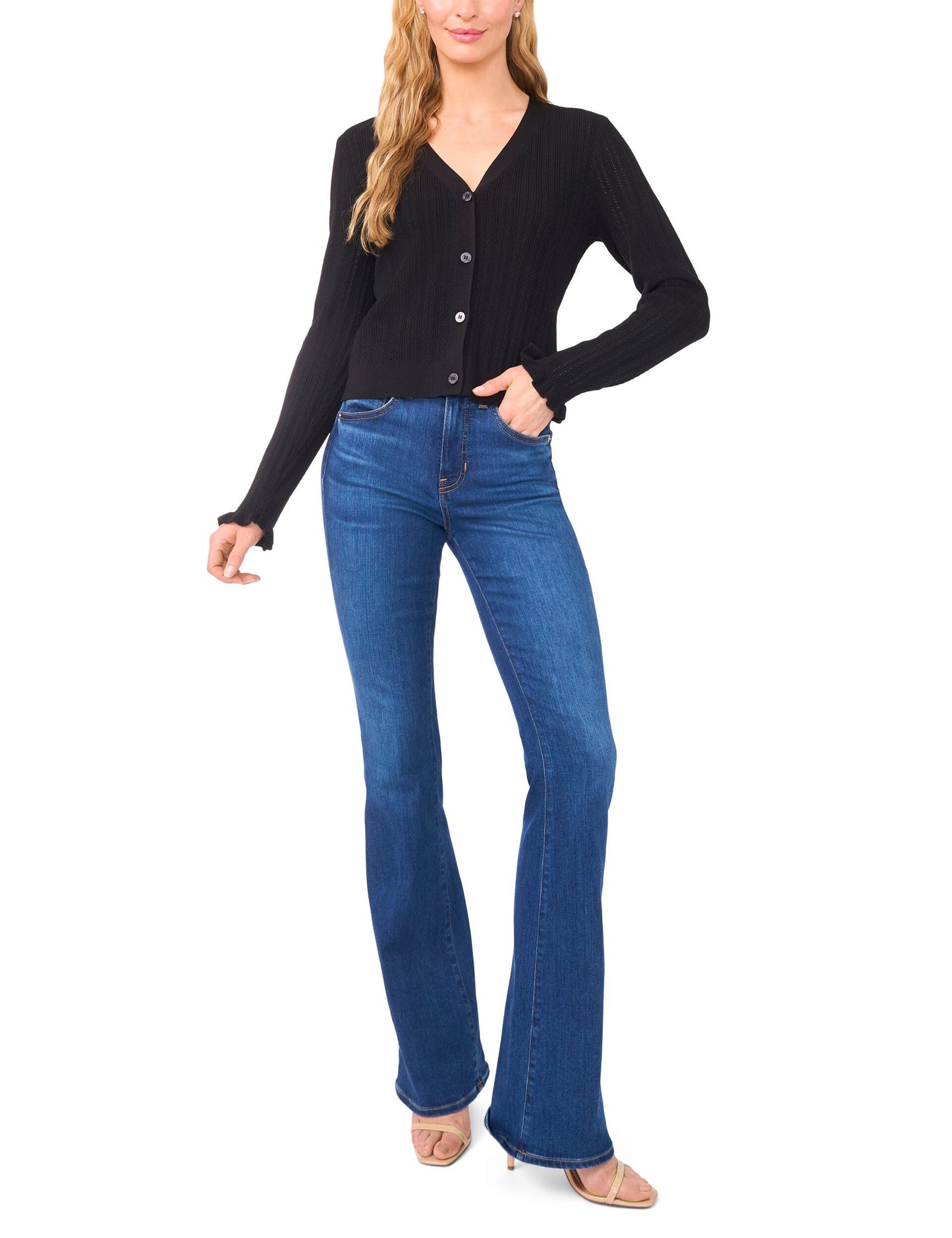 Ted Baker V-NECK CROP CARDIGAN WITH RIB - Rich Black BLACK