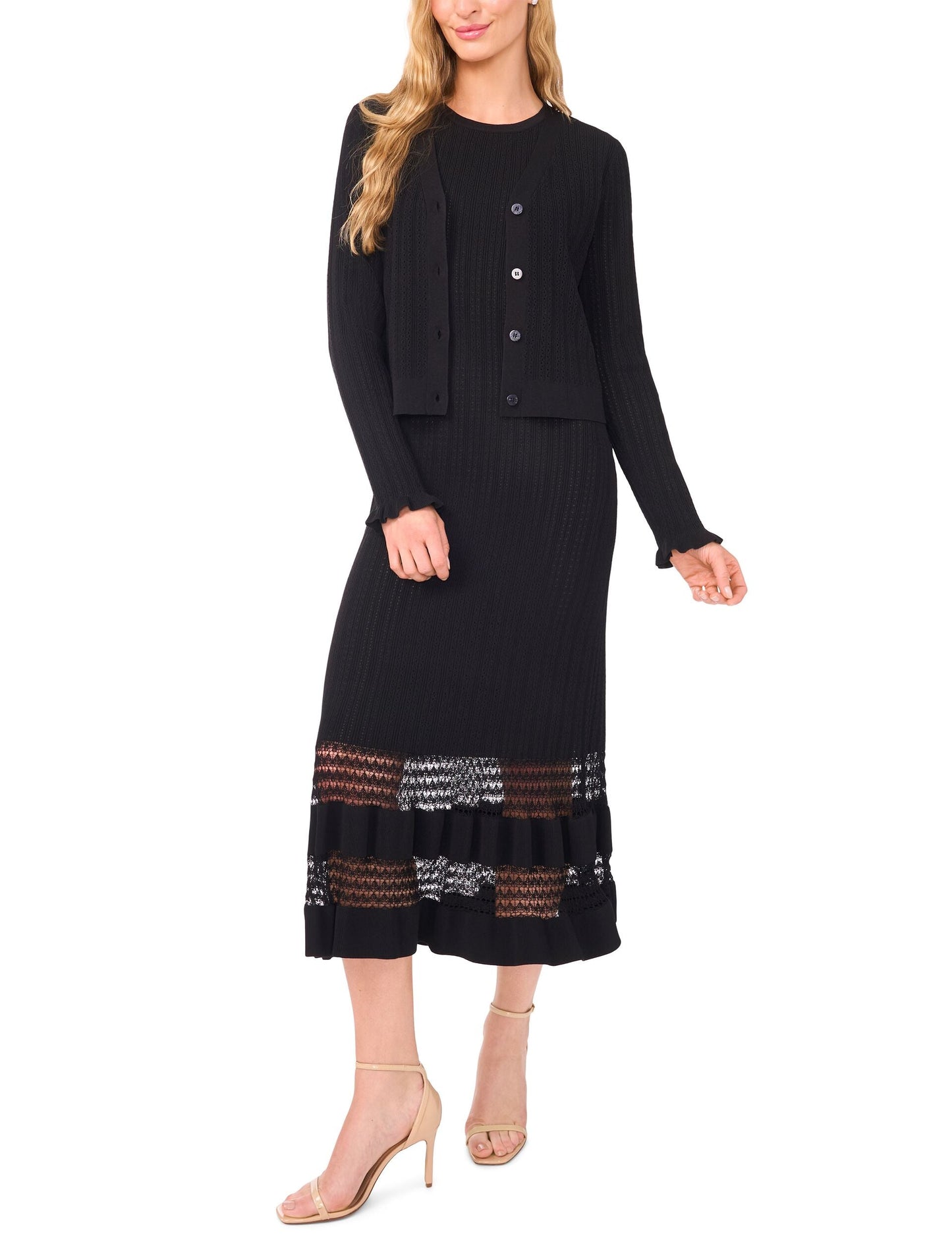 Ted Baker V-NECK CROP CARDIGAN WITH RIB - Rich Black BLACK
