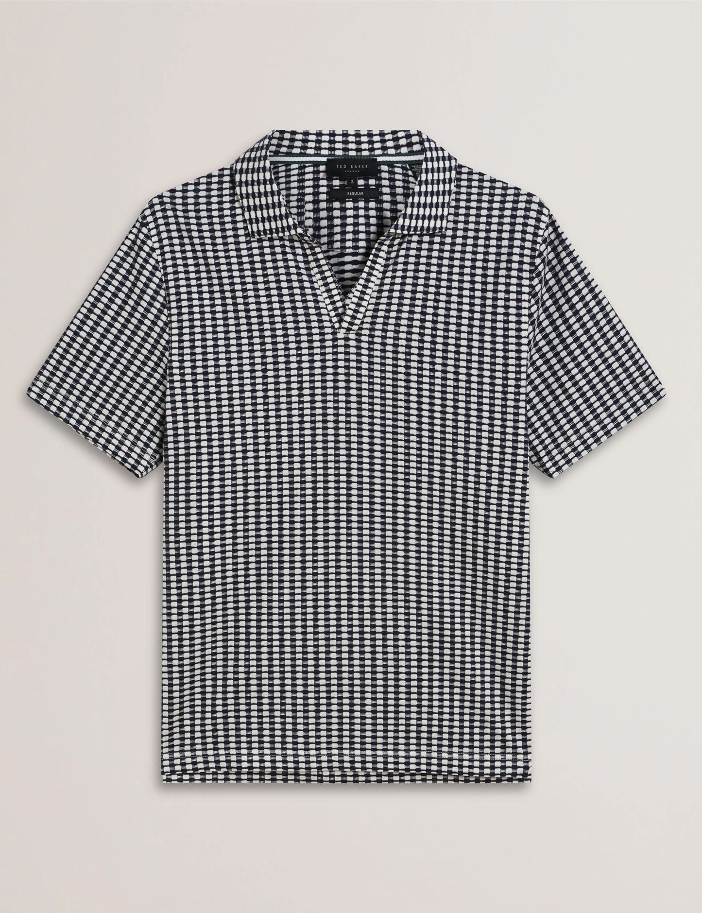 Ted Baker MATEJOO - Navy Mini Check Open Neck Cotton Polo Shirt NAVY