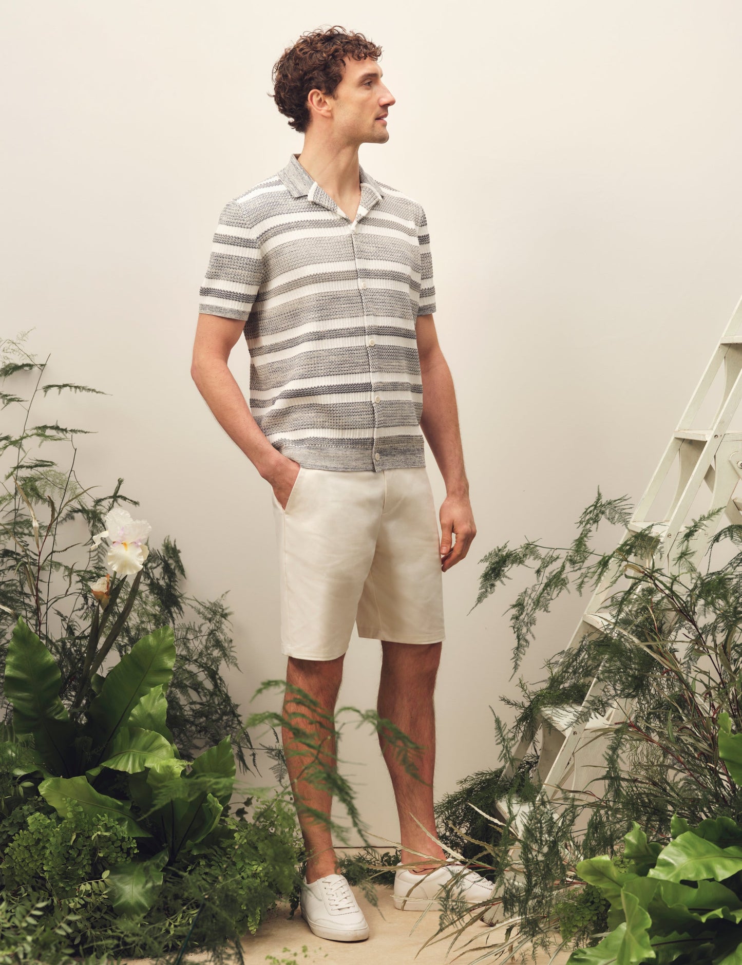 Ted Baker FLACKS Striped Knit Relaxed Short Sleeve Shirt WHITE