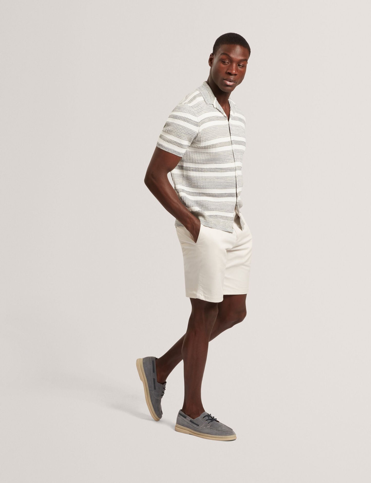 Ted Baker FLACKS Striped Knit Relaxed Short Sleeve Shirt WHITE