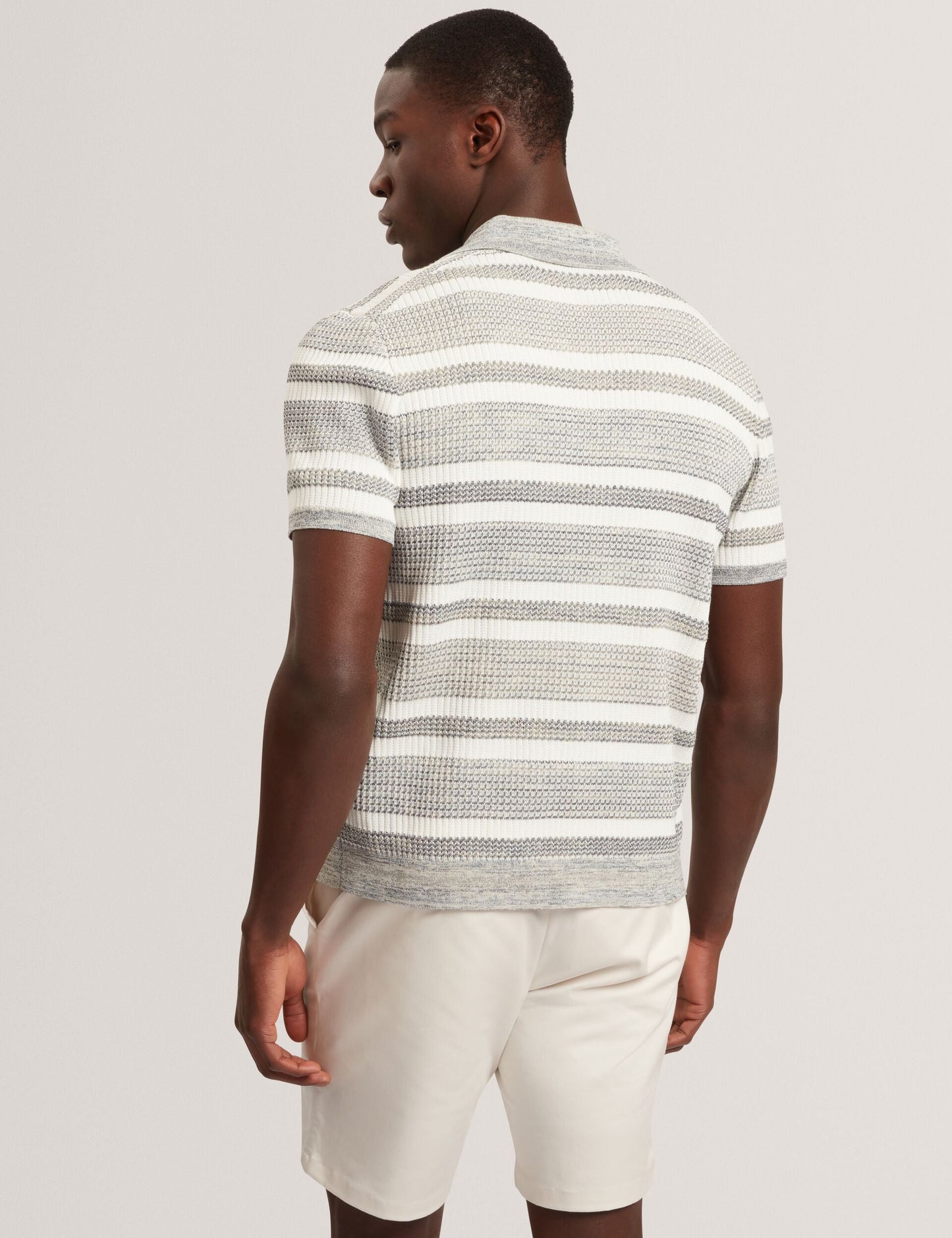 Ted Baker FLACKS Striped Knit Relaxed Short Sleeve Shirt WHITE