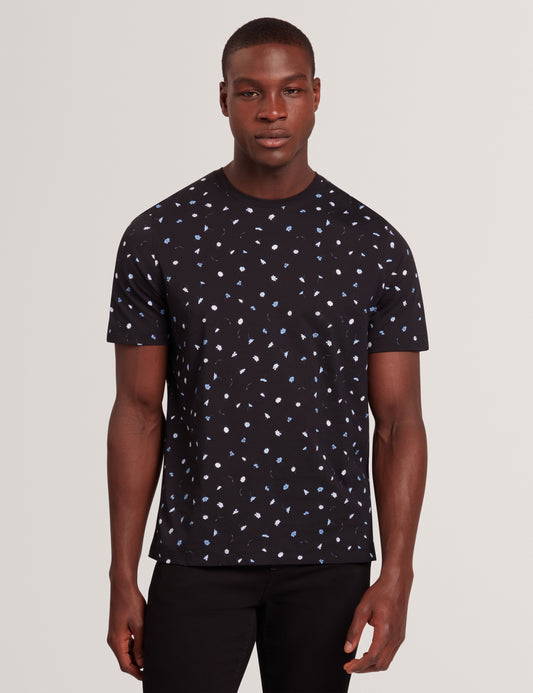 Ted Baker BURTUN - Scattered Floral Print Crew Neck T-Shirt BLACK