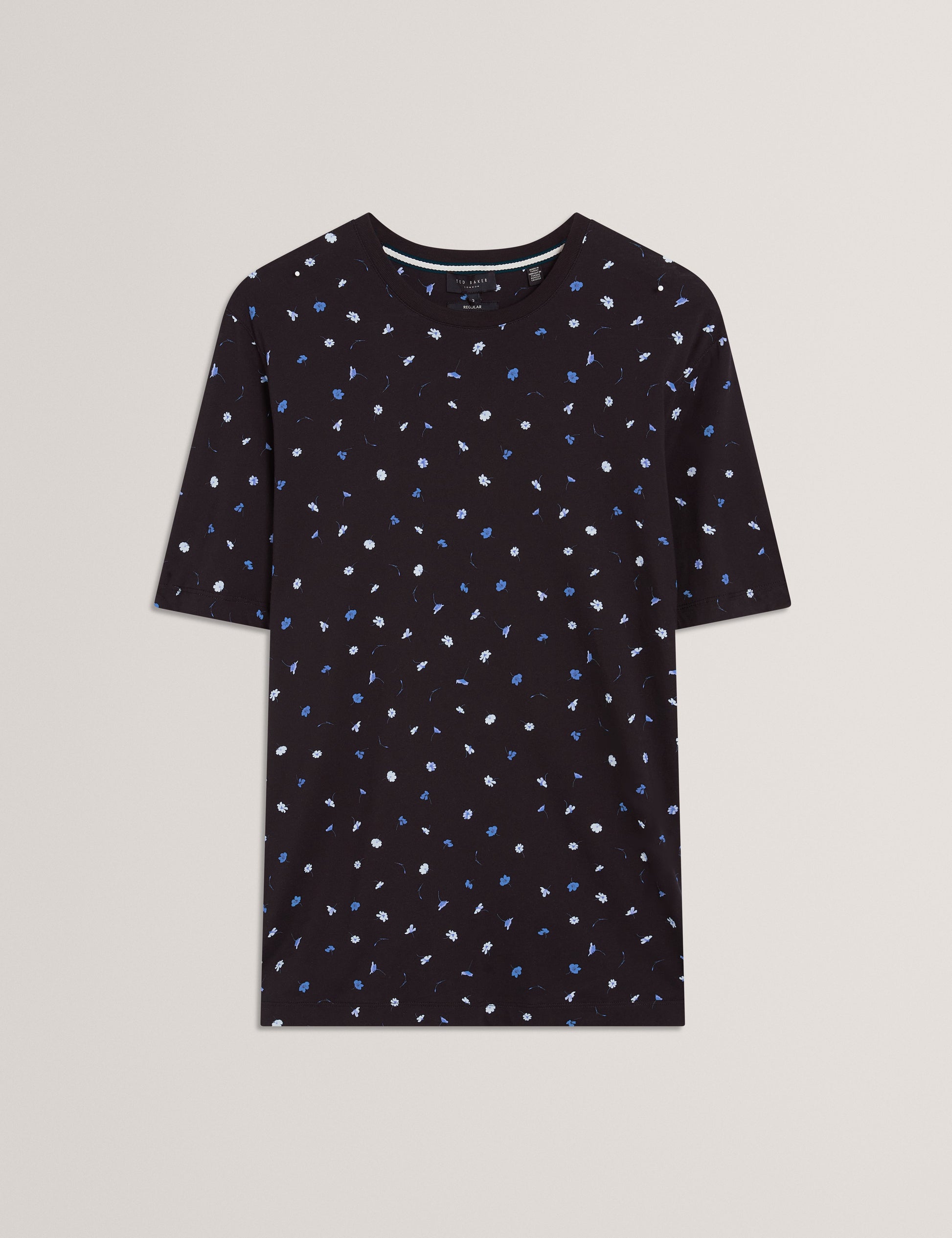 Ted Baker BURTUN - Scattered Floral Print Crew Neck T-Shirt BLACK