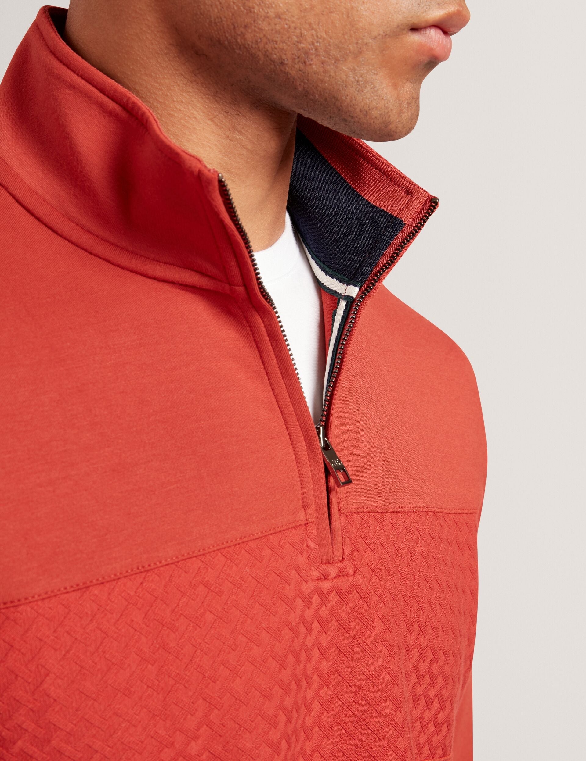 Ted Baker SIMONEA - Textured Panel Half-Zip Modal Sweatshirt DARK ORANGE