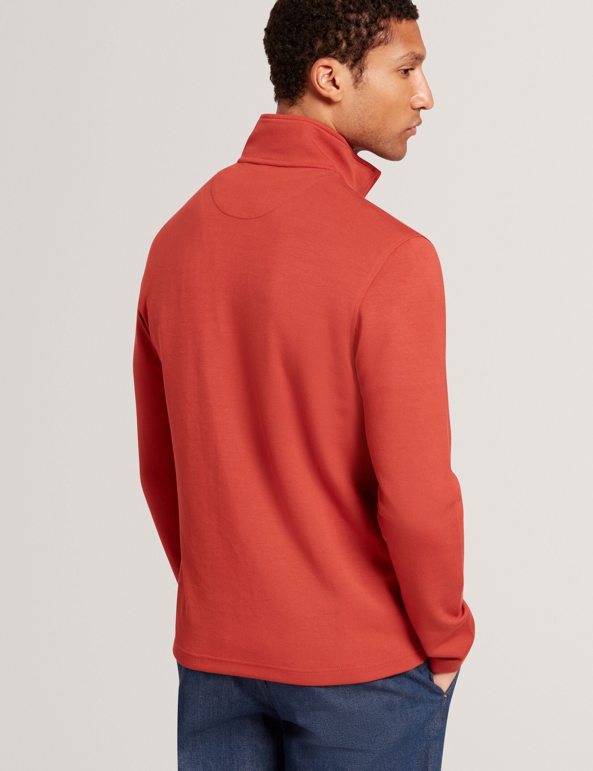 Ted Baker SIMONEA - Textured Panel Half-Zip Modal Sweatshirt DARK ORANGE