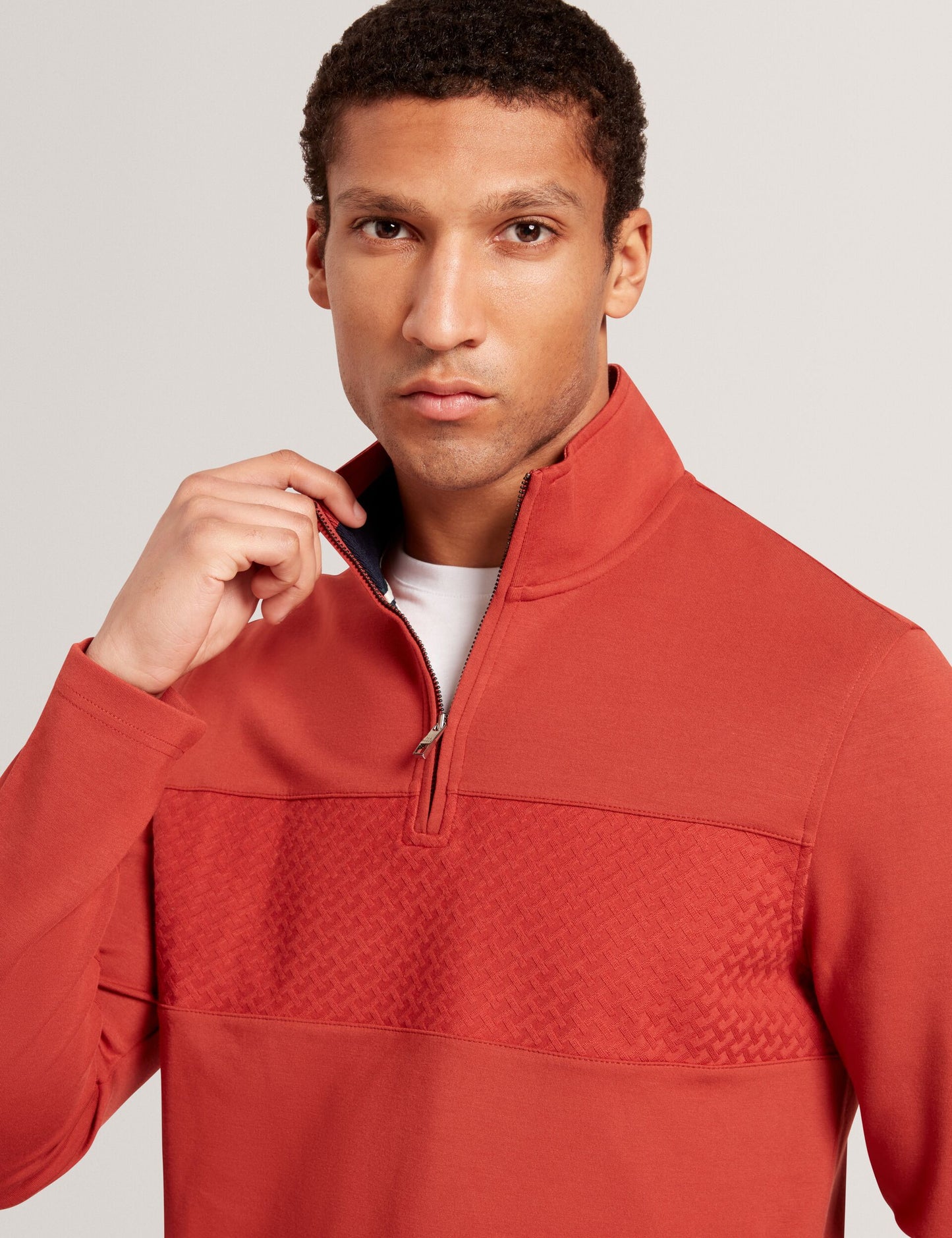 Ted Baker SIMONEA - Textured Panel Half-Zip Modal Sweatshirt DARK ORANGE