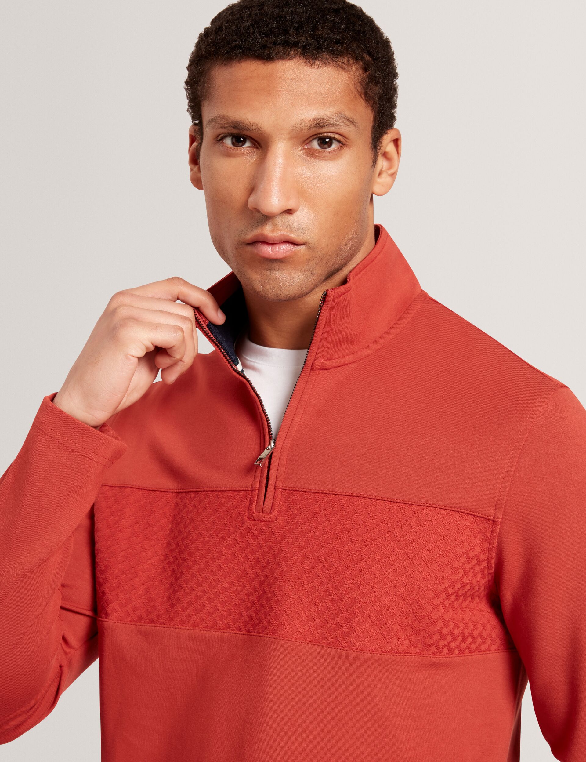 Ted Baker SIMONEA - Textured Panel Half-Zip Modal Sweatshirt DARK ORANGE