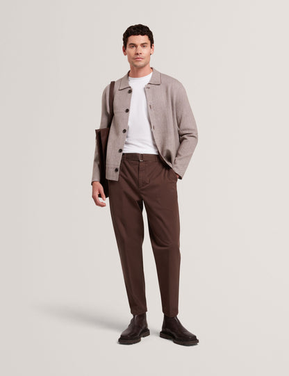 Ted Baker THIMON - Herringbone Knit Button-Up Jacket DARK BROWN