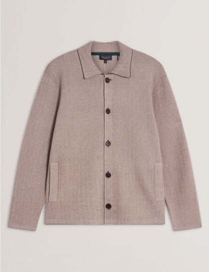 Ted Baker THIMON - Herringbone Knit Button-Up Jacket DARK BROWN