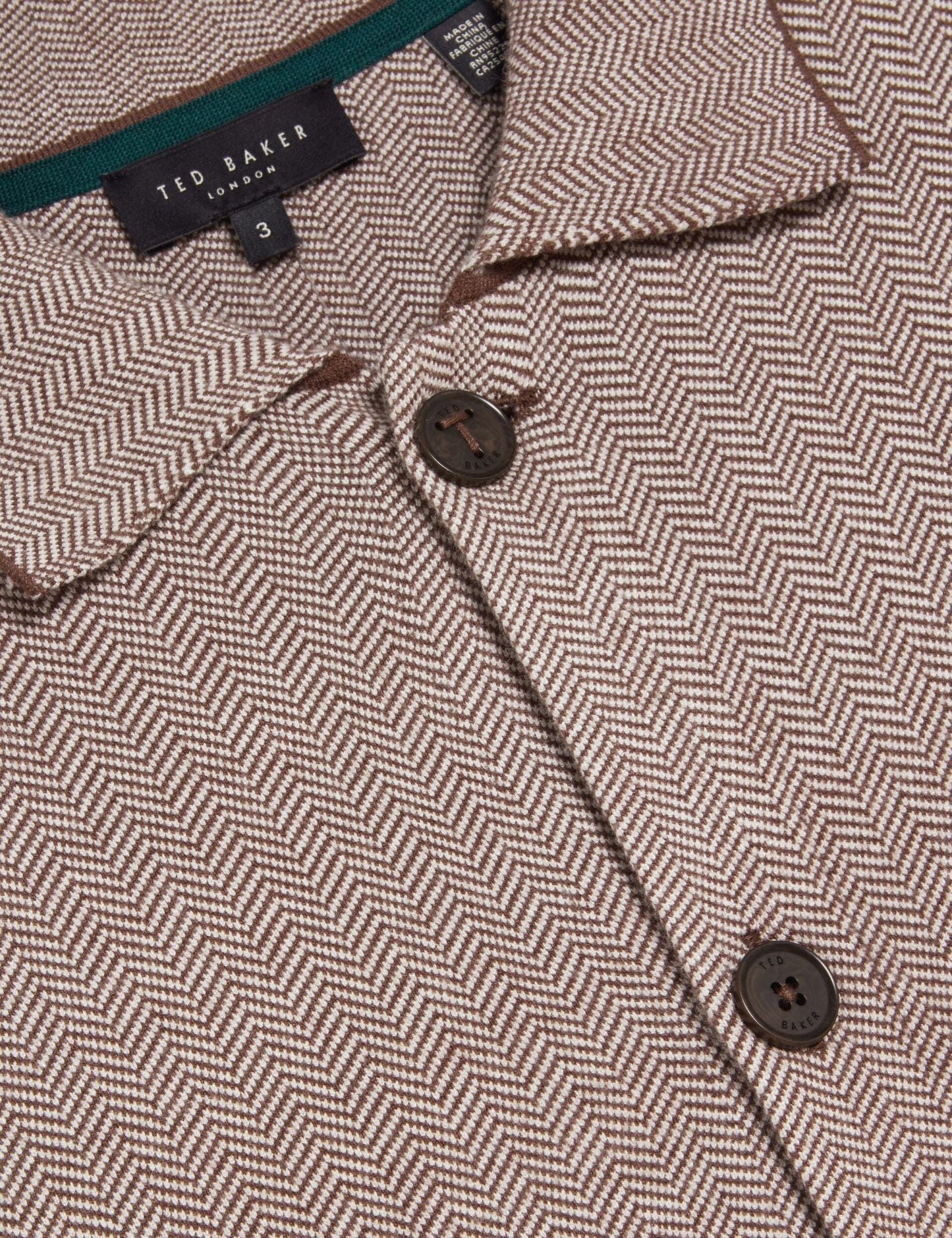 Ted Baker THIMON - Herringbone Knit Button-Up Jacket DARK BROWN