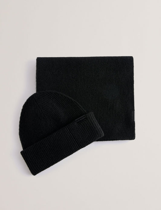 Ted Baker ALLIIES - Ribbed Knit Hat And Scarf Set BLACK