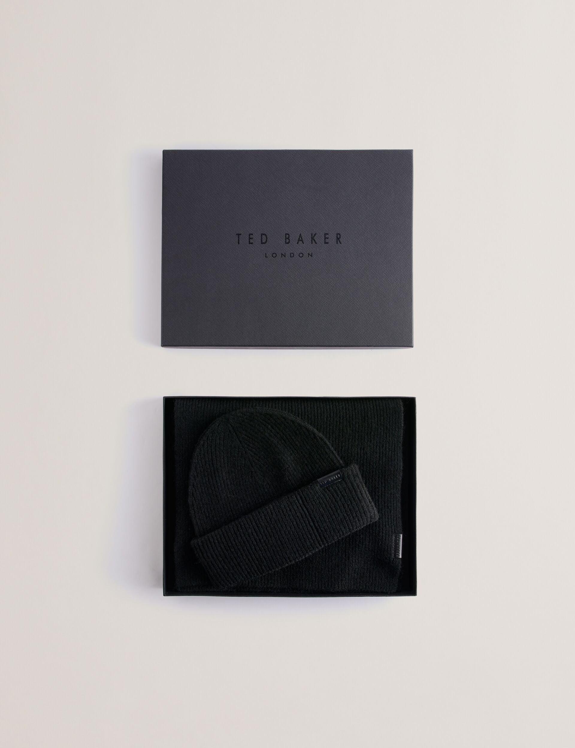 Ted Baker ALLIIES - Ribbed Knit Hat And Scarf Set BLACK