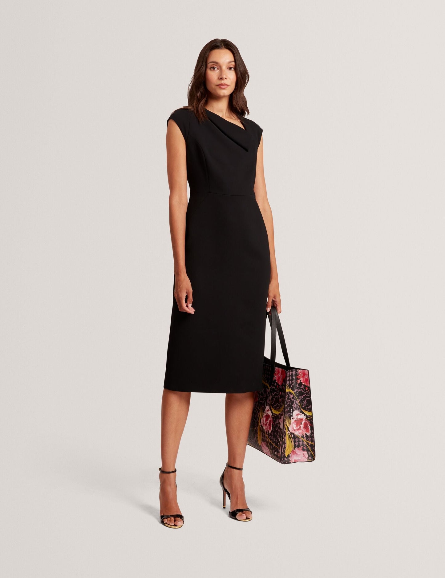 Ted Baker BAYREE - Folded Neckline Pencil Midi Dress BLACK