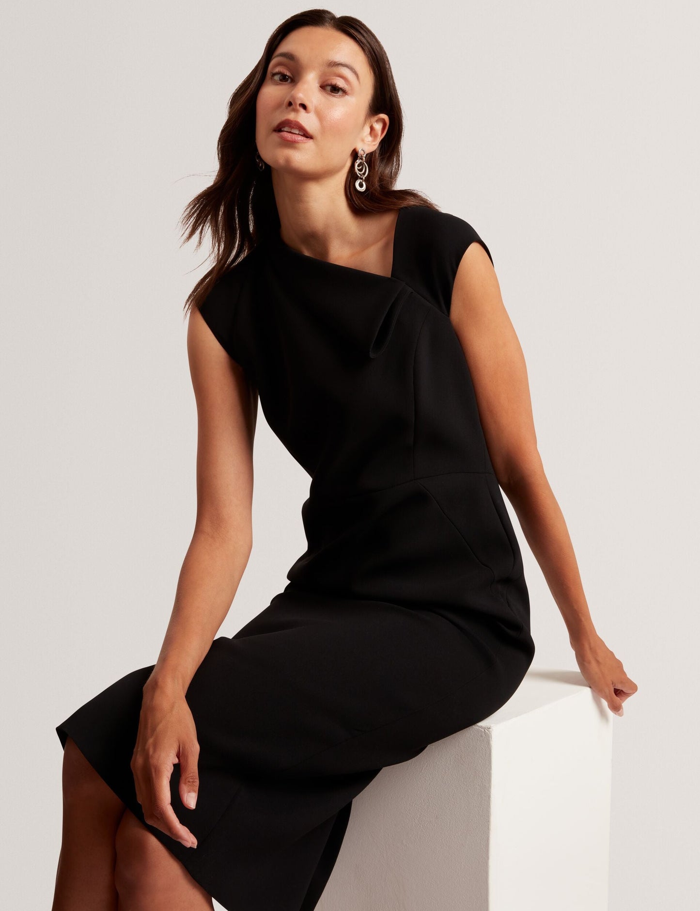 Ted Baker BAYREE - Folded Neckline Pencil Midi Dress BLACK