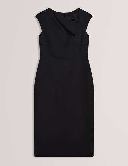 Ted Baker BAYREE - Folded Neckline Pencil Midi Dress BLACK