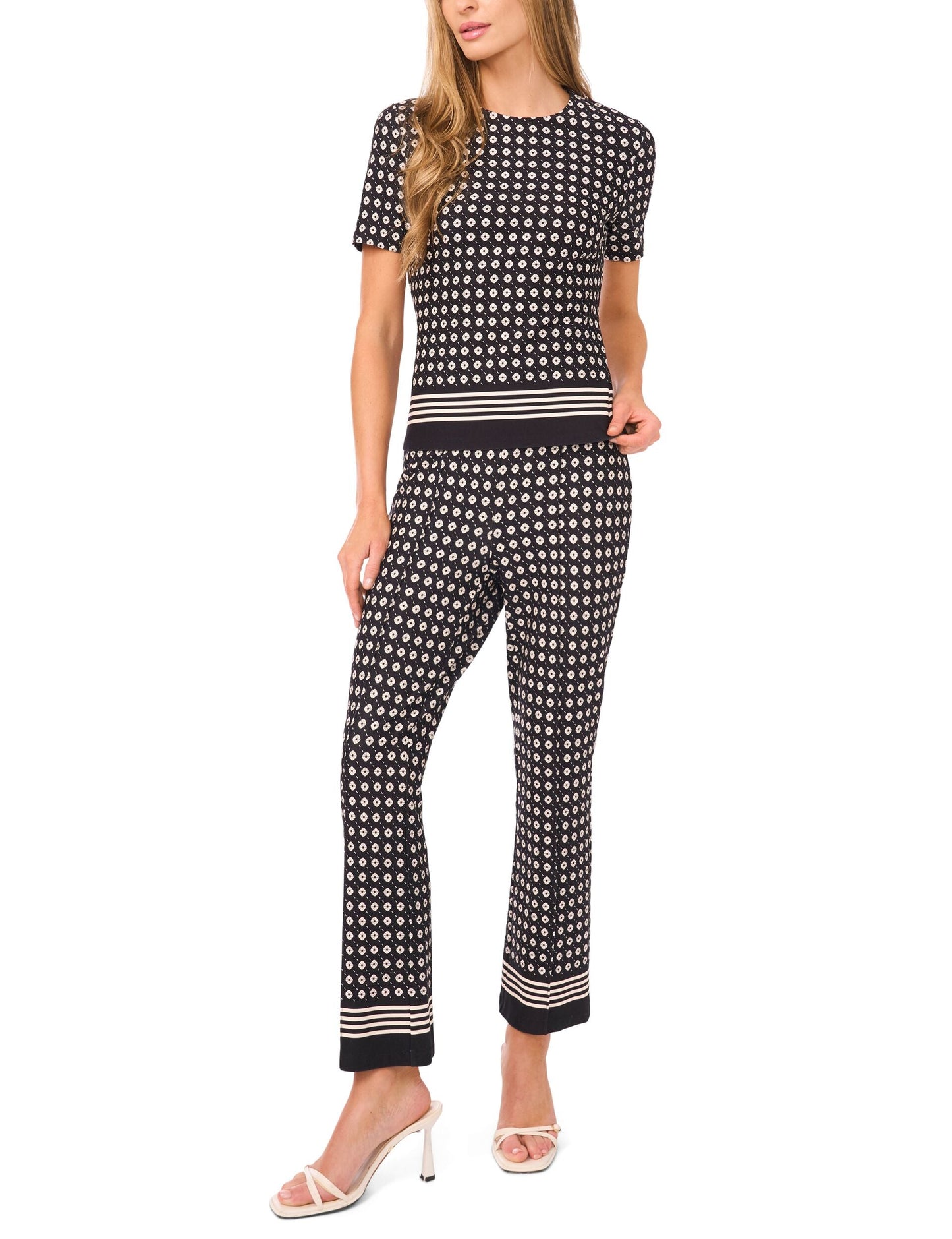 Ted Baker MIDGE Geometric Short Sleeve Knit Top BLACK