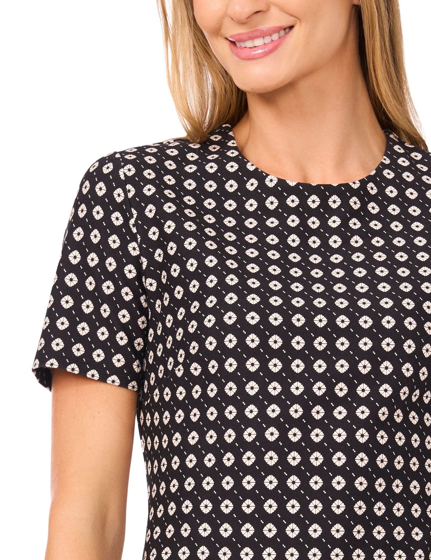 Ted Baker MIDGE Geometric Short Sleeve Knit Top BLACK