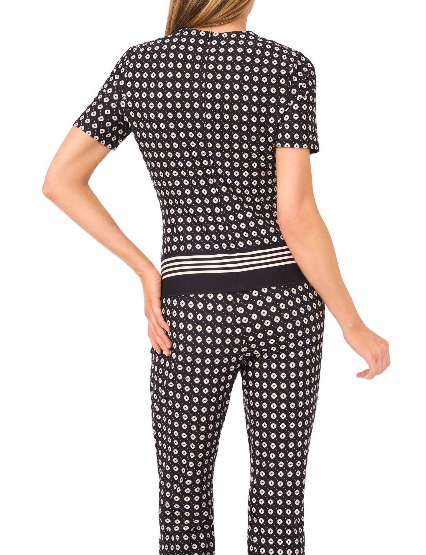 Ted Baker MIDGE Geometric Short Sleeve Knit Top BLACK