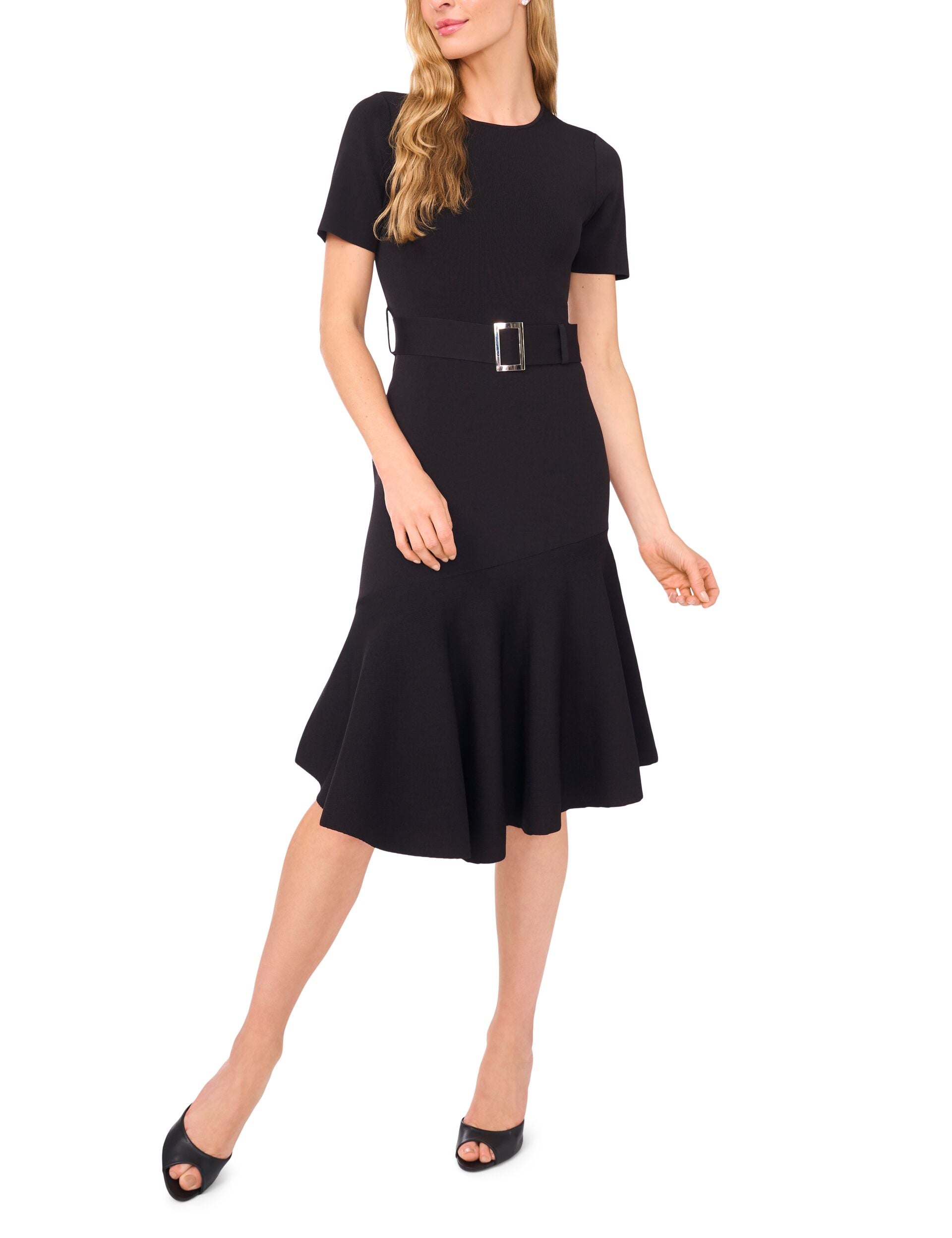 Ted Baker ASHLEY - Short Sleeve Crew Neck Asymmetric Midi Dress BLACK