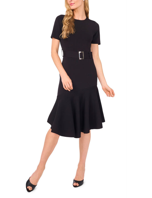 Ted Baker ASHLEY - Short Sleeve Crew Neck Asymmetric Midi Dress BLACK
