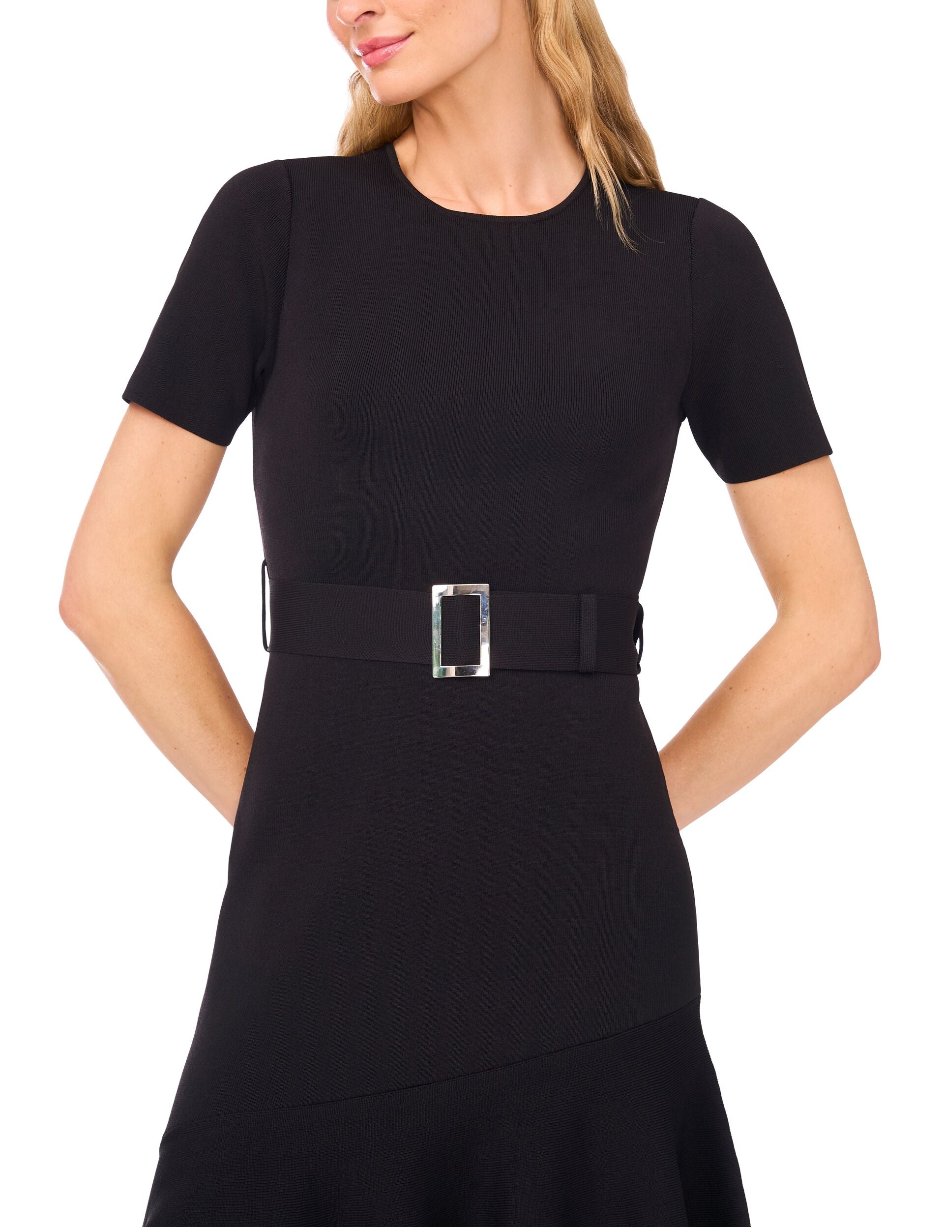 Ted Baker ASHLEY - Short Sleeve Crew Neck Asymmetric Midi Dress BLACK