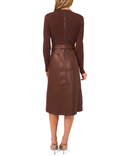 Ted Baker ONEIDA – Mock Neck Midi Dress with Faux Leather Skirt CHOCOLATE