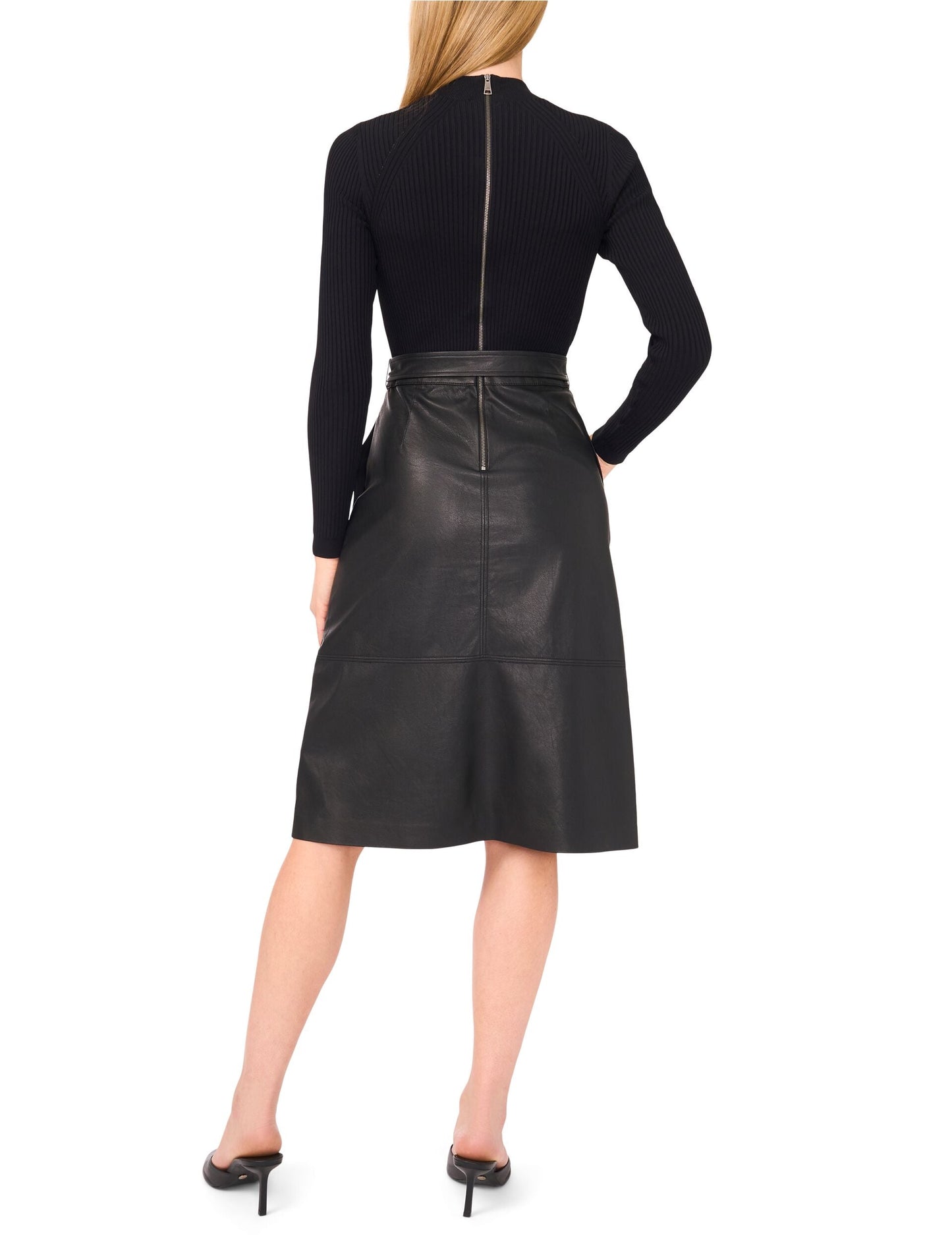 Ted Baker ONEIDA – Mock Neck Midi Dress with Faux Leather Skirt BLACK
