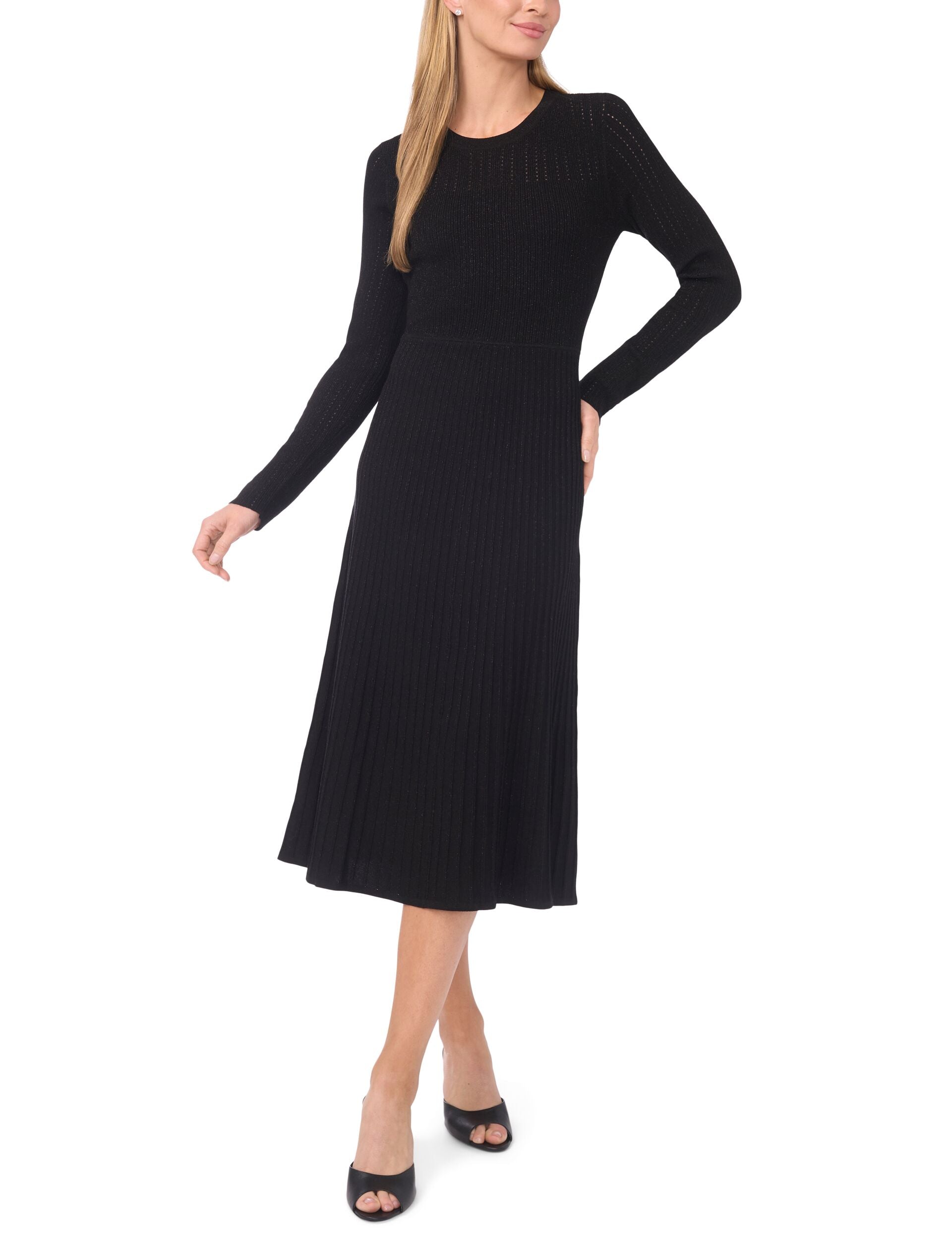 Ted Baker NOIRALYN – Metallic Maxi Dress with Variegated Rib Pointelle BLACK