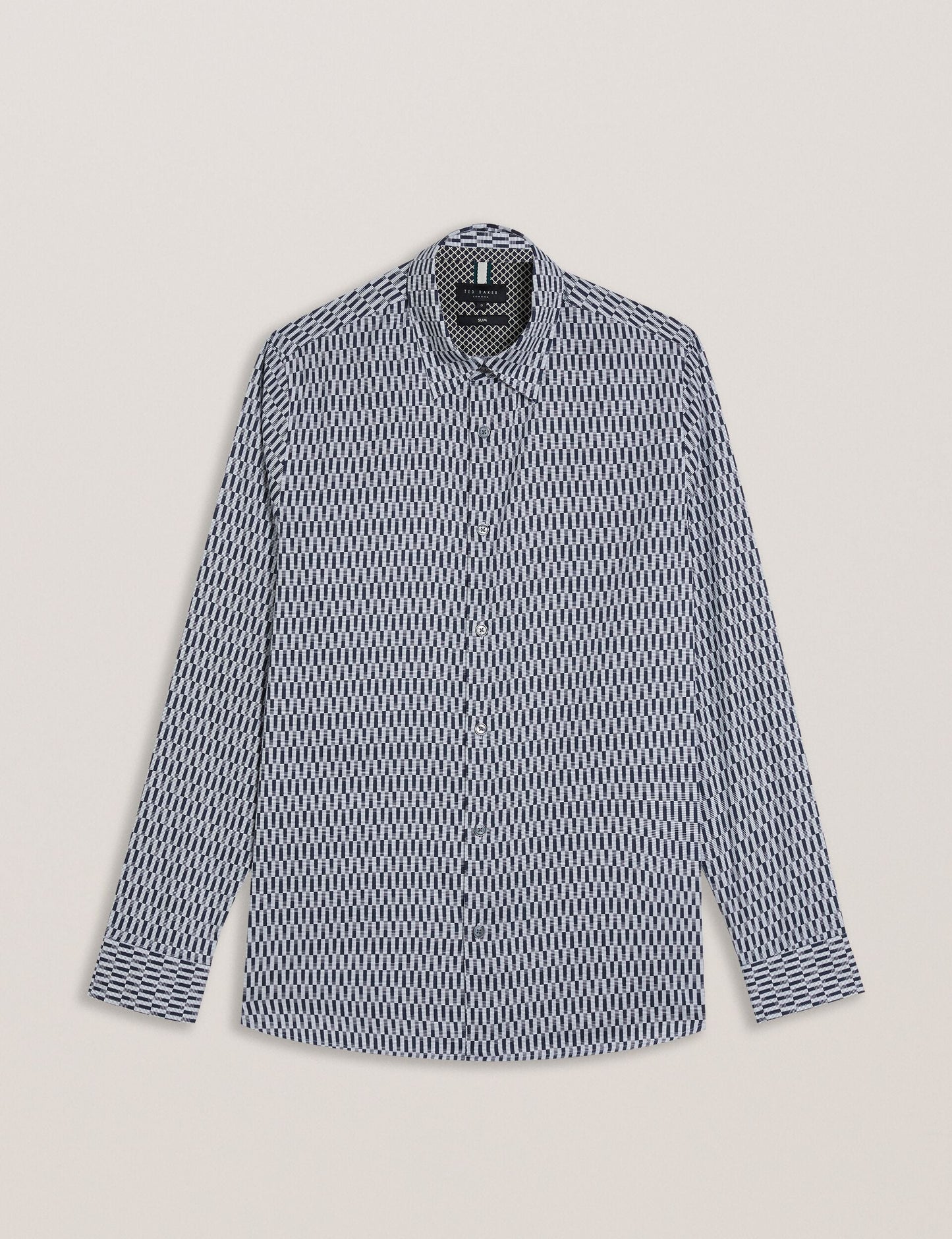 Ted Baker FRESTIN - Geometric Pattern Slim Long Sleeve Shirt NAVY